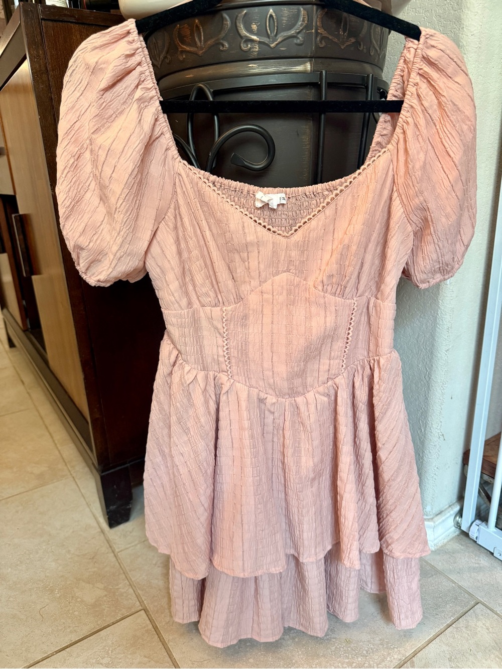 All in Favor Blush Ruched Tiered Mini Dress